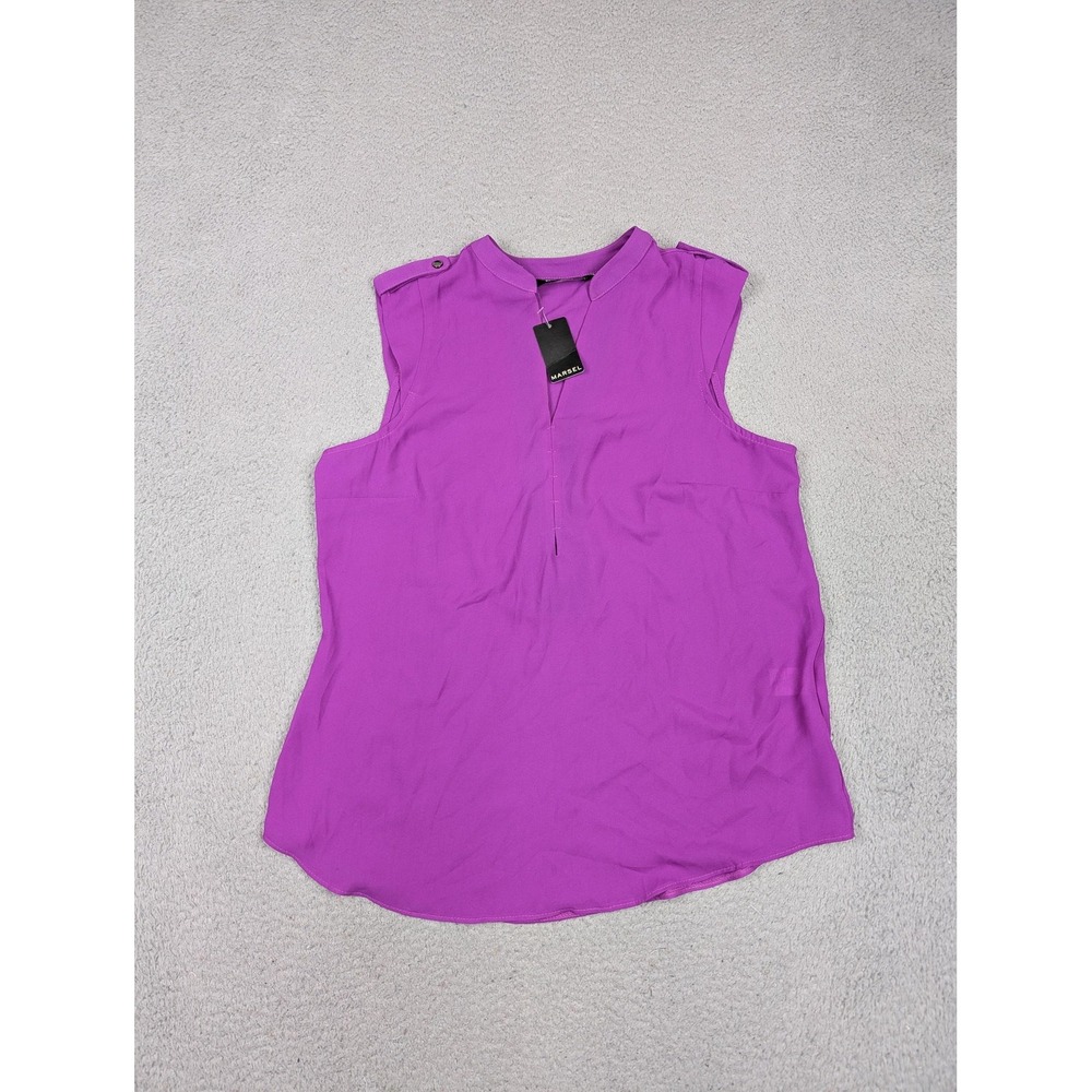 Marsel Blouse Womens Medium Fuchsia‎ Purple Sleeveless V Neck Top Polyester $699